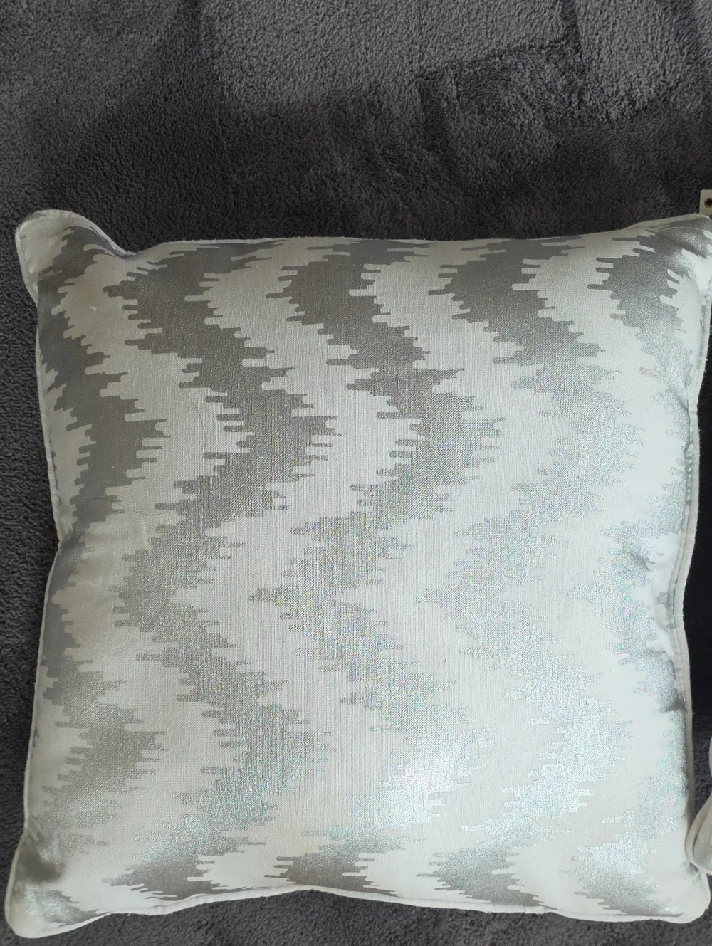 Silver and White Zigzag Decorative Throw Pillows
